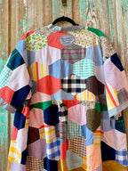 Upcycled Crazy Patch Quilt Top Duster with Tie Front and Floral Pocket: Women's XL