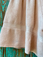 Upcycled Vintage Dusty Pink Towel Shorts with Floral Pocket: Women's Small