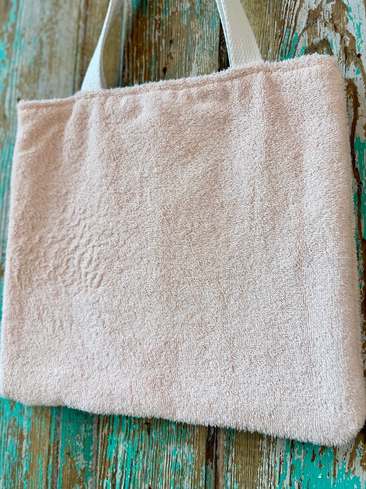 Upcycled Small Vintage Dusty Pink Towel Tote