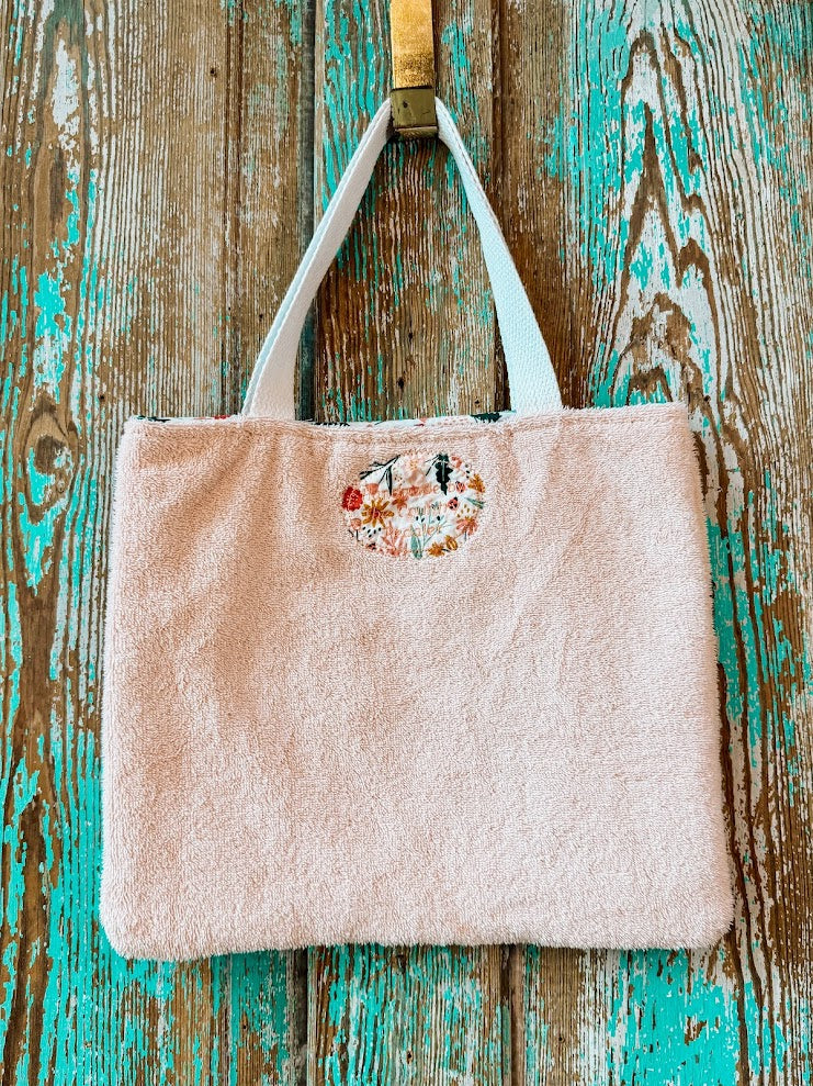 Upcycled Small Vintage Dusty Pink Towel Tote
