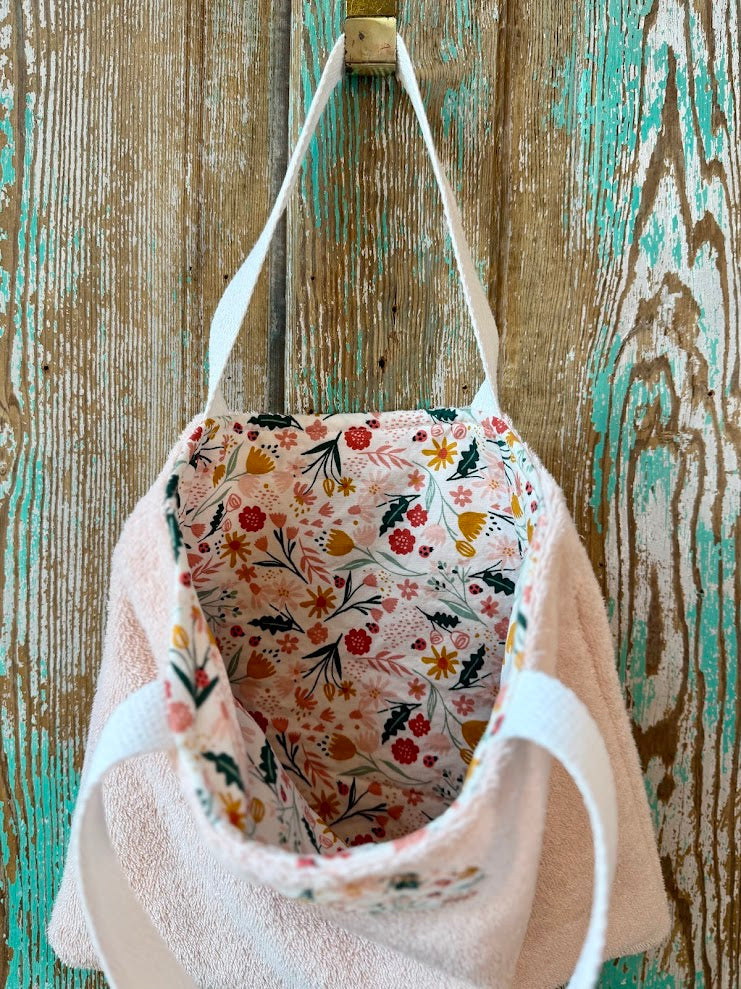 Upcycled Small Vintage Dusty Pink Towel Tote