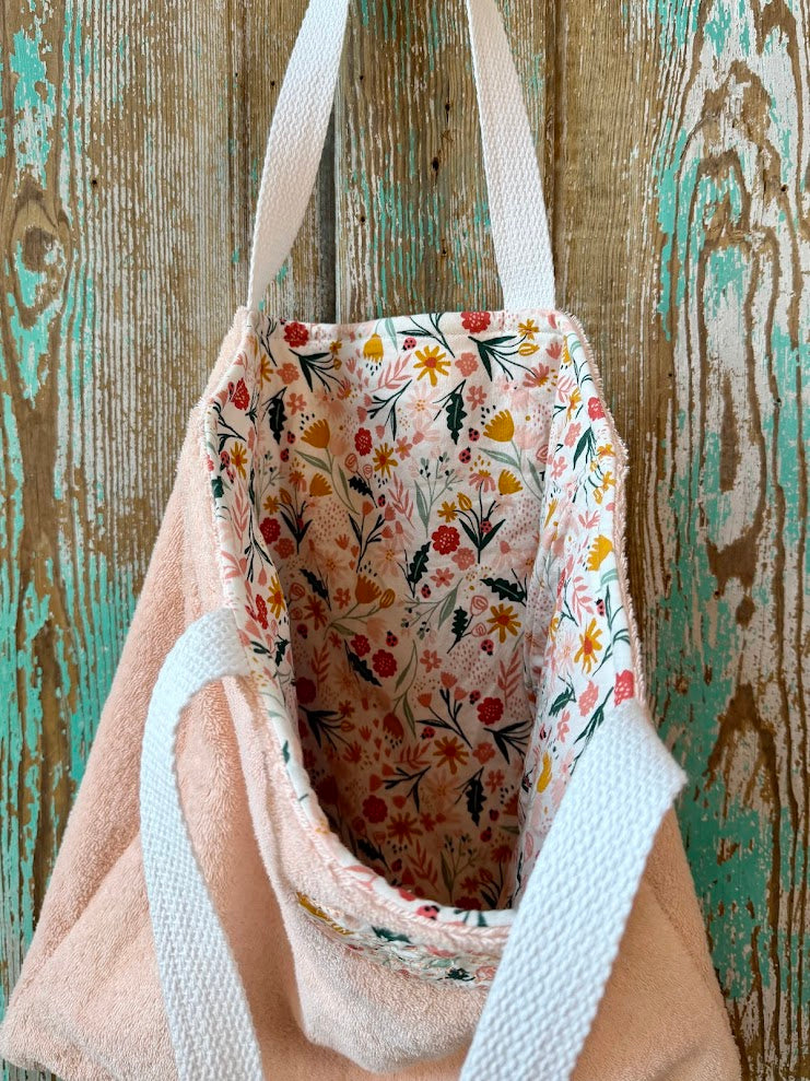 Upcycled Vintage Dusty Pink Towel Tote