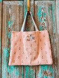 Upcycled Vintage Peachy Pink Floral Towel Tote