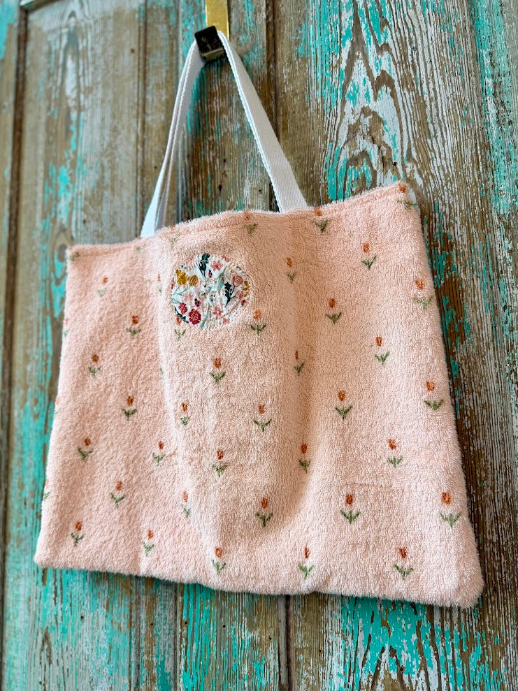 Upcycled Vintage Peachy Pink Floral Towel Tote