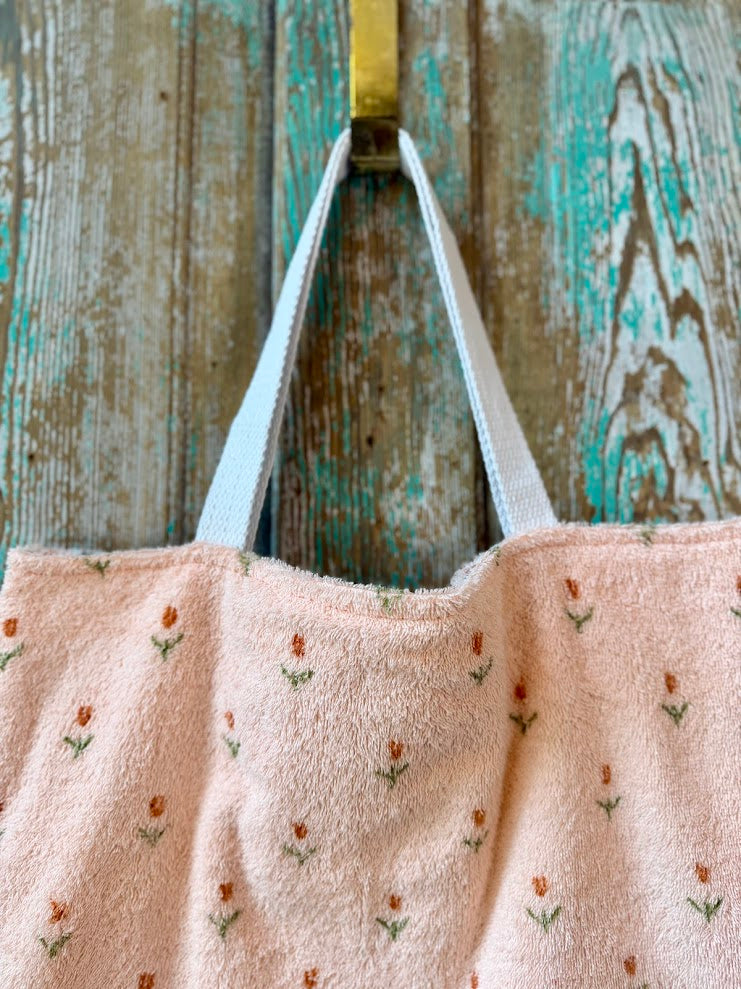 Upcycled Vintage Peachy Pink Floral Towel Tote