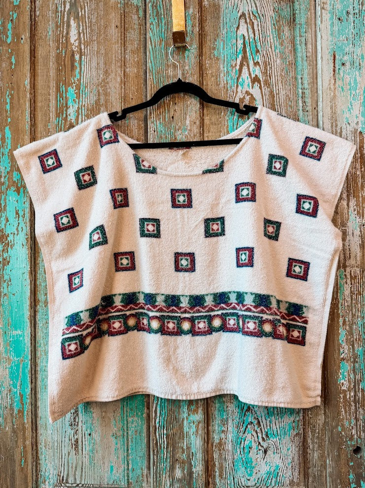 Upcycled Vintage Towel Poncho Tank: Women's XL/XXL