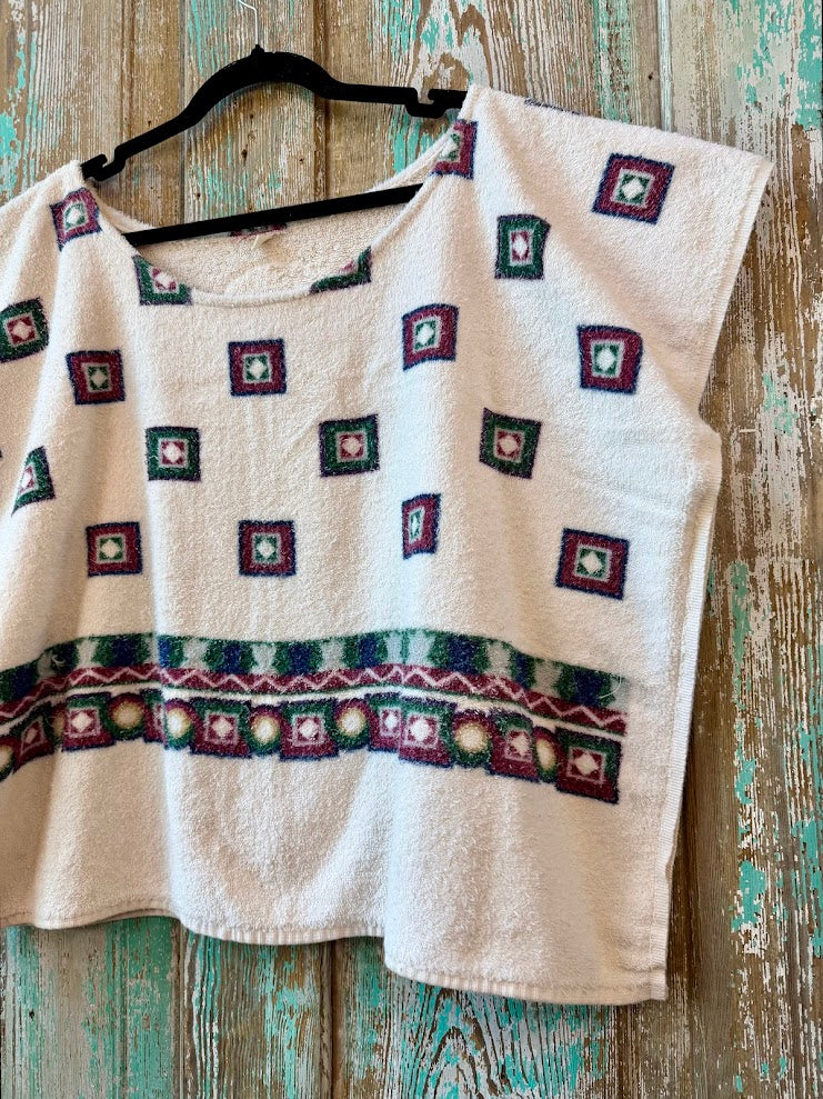 Upcycled Vintage Towel Poncho Tank: Women's XL/XXL
