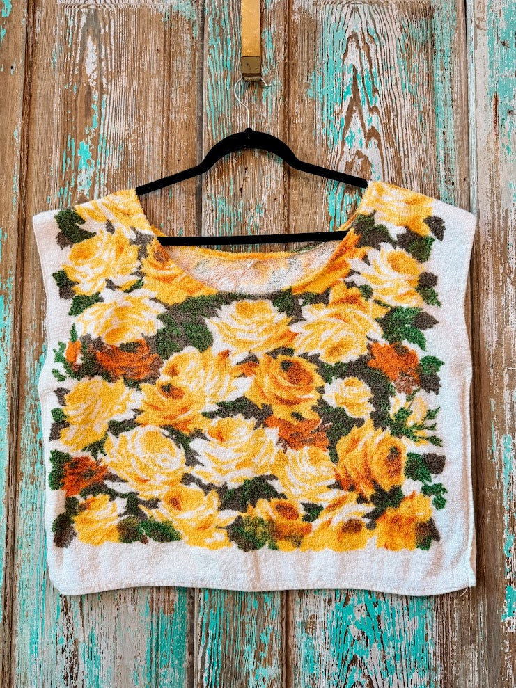 Upcycled Vintage Yellow Floral Towel Poncho Tank: Women's M/L