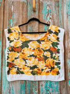 Upcycled Vintage Yellow Floral Towel Poncho Tank: Women's M/L