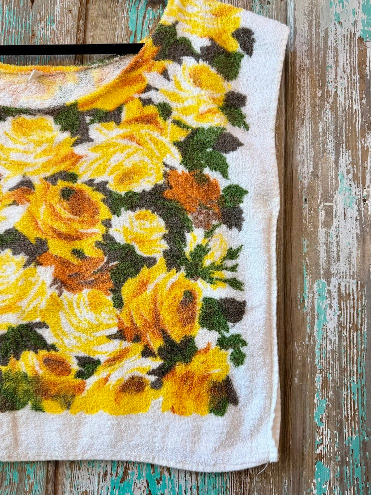 Upcycled Vintage Yellow Floral Towel Poncho Tank: Women's M/L