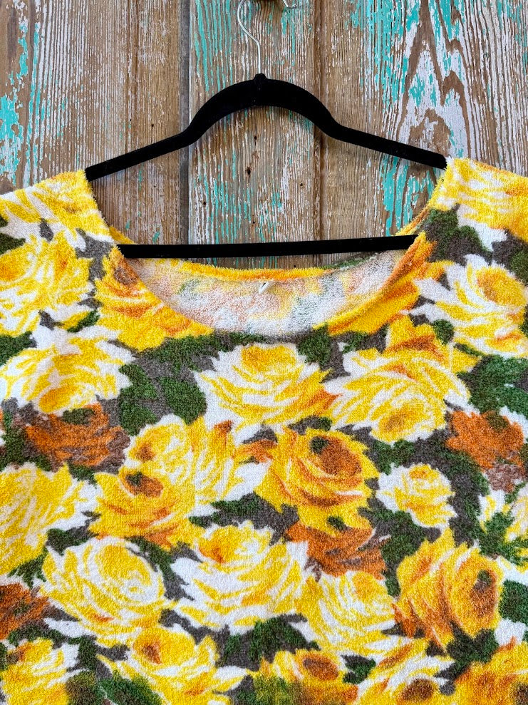 Upcycled Vintage Yellow Floral Towel Poncho Tank: Women's M/L