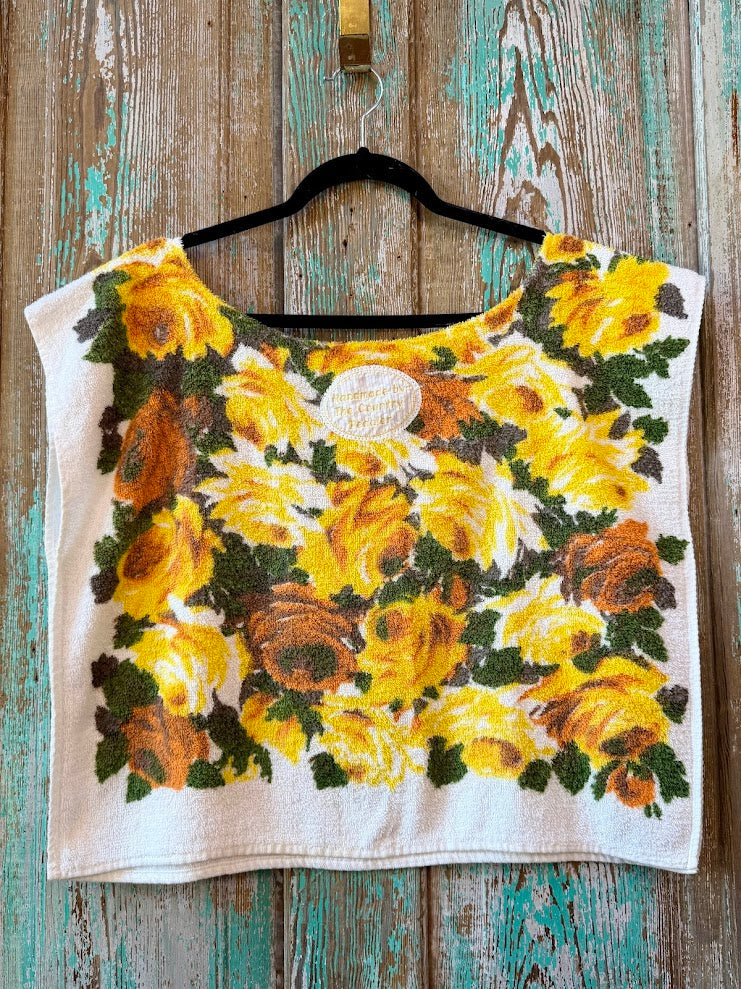 Upcycled Vintage Yellow Floral Towel Poncho Tank: Women's M/L