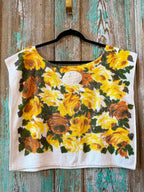 Upcycled Vintage Yellow Floral Towel Poncho Tank: Women's M/L