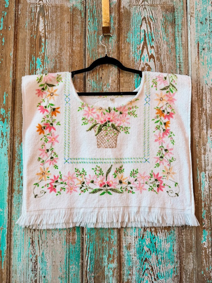 Upcycled Vintage Floral Towel Poncho Tank: Women's M/L