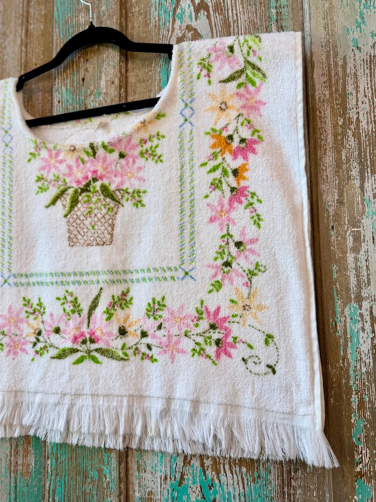 Upcycled Vintage Floral Towel Poncho Tank: Women's M/L