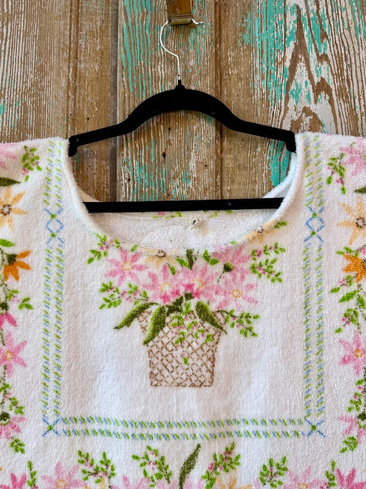 Upcycled Vintage Floral Towel Poncho Tank: Women's M/L