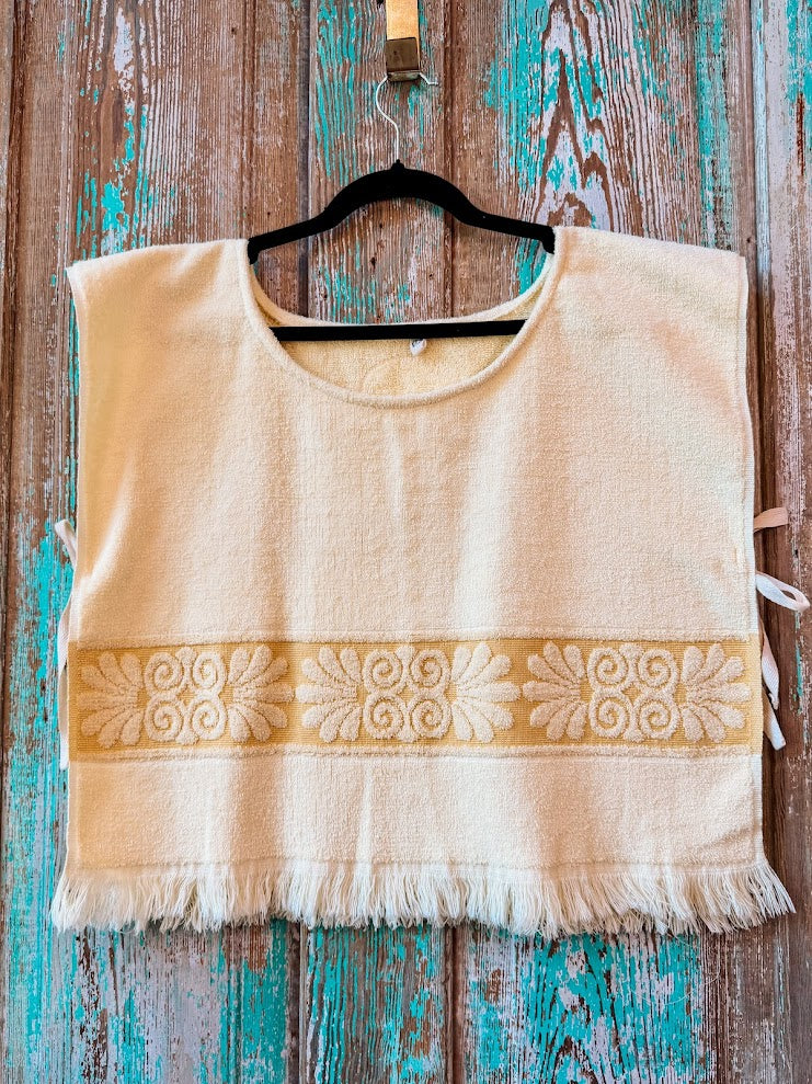 Upcycled Vintage Yellow Floral Towel Tie-Side Poncho Tank: Women's One-Size
