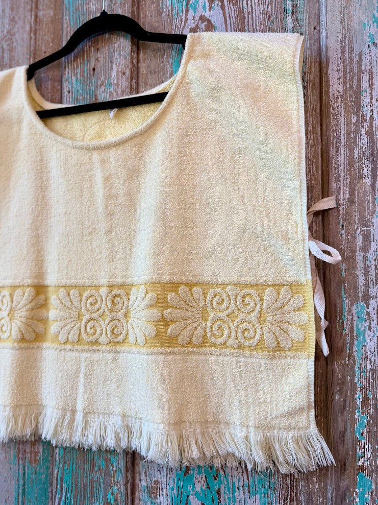 Upcycled Vintage Yellow Floral Towel Tie-Side Poncho Tank: Women's One-Size
