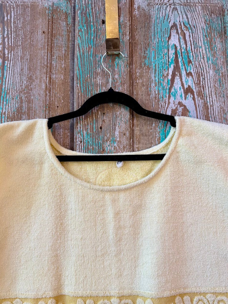 Upcycled Vintage Yellow Floral Towel Tie-Side Poncho Tank: Women's One-Size