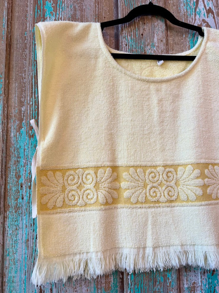 Upcycled Vintage Yellow Floral Towel Tie-Side Poncho Tank: Women's One-Size