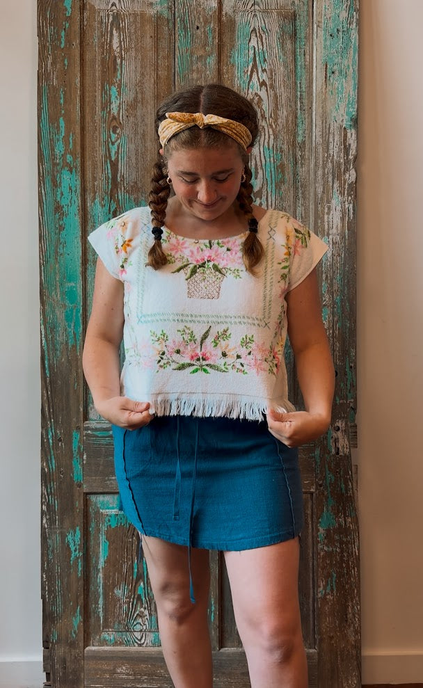 Upcycled Vintage Floral Towel Poncho Tank: Women's M/L