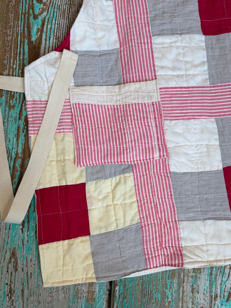 Upcycled Vintage Red Patchwork Quilt Apron: Kids