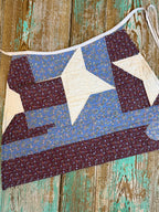 Upcycled Vintage Red and Blue Floral Quilt Apron: Adult Half-Apron (A)