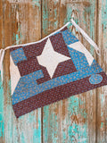 Upcycled Vintage Red and Blue Floral Quilt Apron: Adult Half-Apron (B)