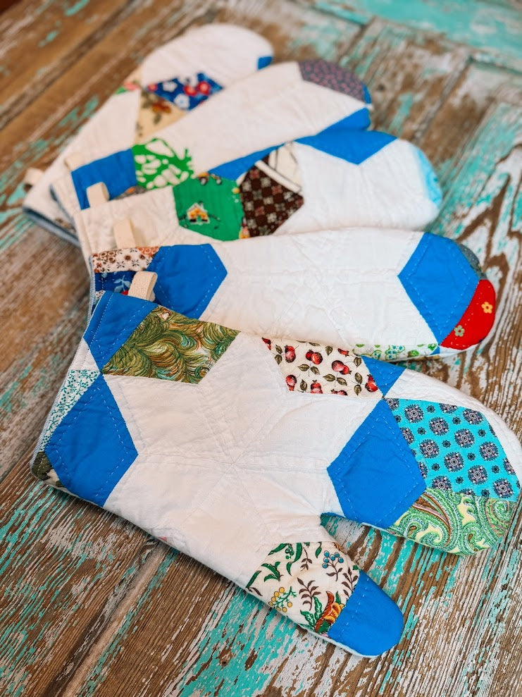Upcycled Quilt Oven Mitt: "Tumbling Blocks"
