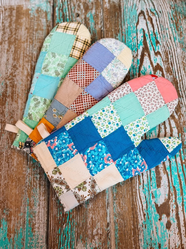 Upcycled Quilt Oven Mitt: "Around the World"