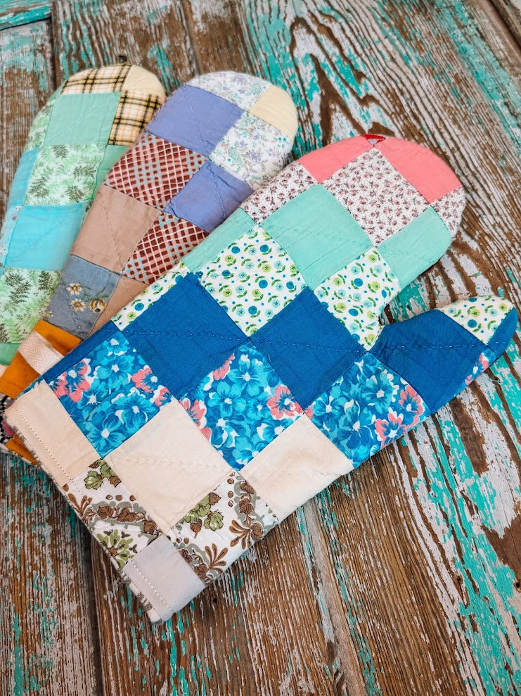 Upcycled Quilt Oven Mitt: "Around the World"