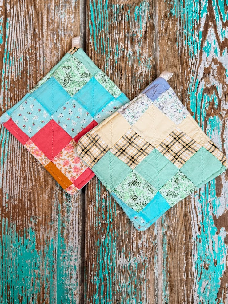 Upcycled Quilt Pot Holder: "Around the World"