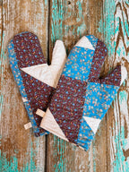 Upcycled Quilt Oven Mitt: Red and Blue Florals