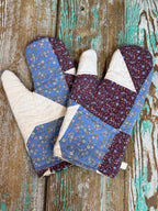 Upcycled Quilt Oven Mitt: Red and Blue Florals