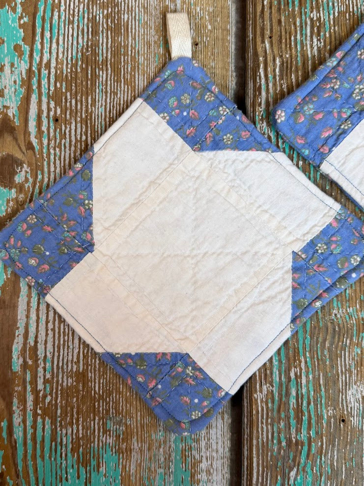 Upcycled Quilt Pot Holder: Blue Friendship Star