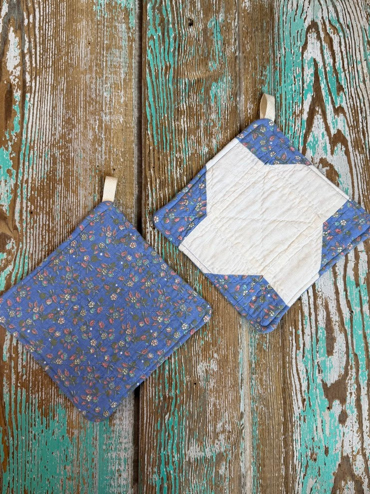 Upcycled Quilt Pot Holder: Blue Friendship Star