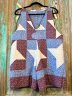 Upcycled "Friendship Star" Vintage Red and Blue Floral Quilt Overalls with Pockets" Women's M/L