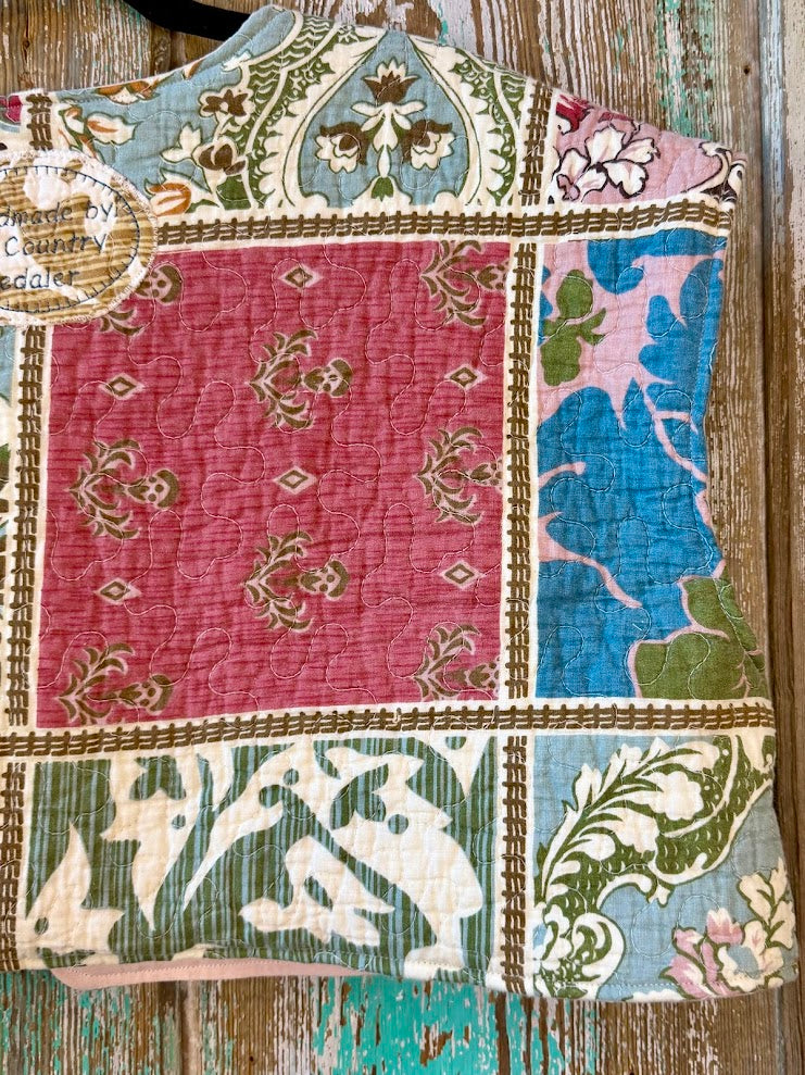 Upcycled "Boho" Cropped Quilt Tie-Front Vest: Women's Small