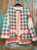 Upcycled Vintage Around the World Quilt Coat with Pockets: Unisex Medium