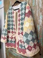 Upcycled Vintage Around the World Quilt Coat with Pockets: Unisex Medium