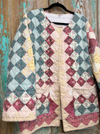 Upcycled Vintage Around the World Quilt Coat with Pockets: Unisex Medium