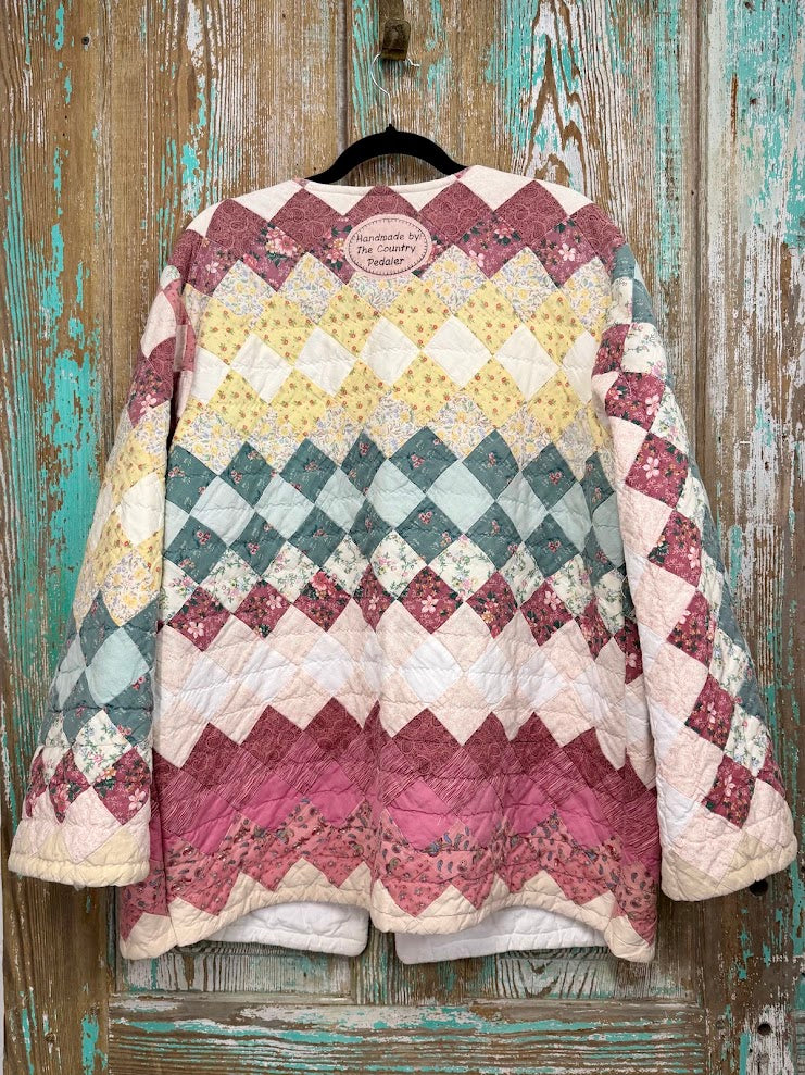 Upcycled Vintage Around the World Quilt Coat with Pockets: Unisex Medium