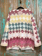 Upcycled Vintage Around the World Quilt Coat with Pockets: Unisex Medium