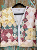 Upcycled Vintage Around the World Cropped Quilt Coat with Pockets: Women's Small