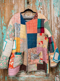 Upcycled Vintage Crazy Patch Quilt Coat with Pockets: Unisex Large
