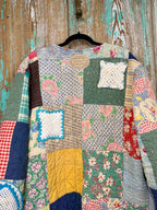 Upcycled Vintage Crazy Patch Quilt Coat with Pockets: Unisex Large