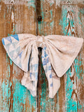 Upcycled Vintage Blue and White Quilt Bow: 20"