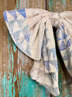 Upcycled Vintage Blue and White Quilt Bow: 20"