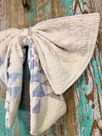 Upcycled Vintage Blue and White Quilt Bow: 20"