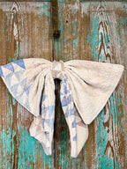 Upcycled Vintage Blue and White Quilt Bow: 20"